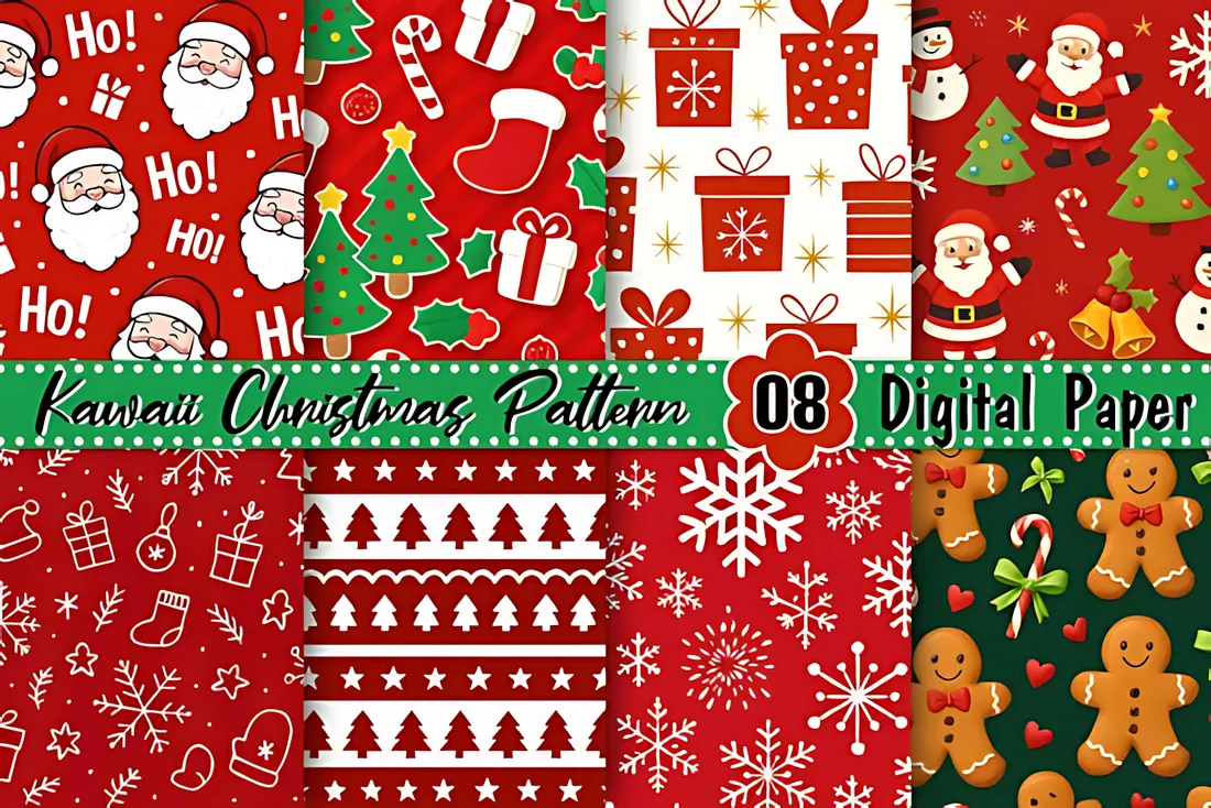 Festive Christmas Patterns & Digital Papers for Holiday Crafts